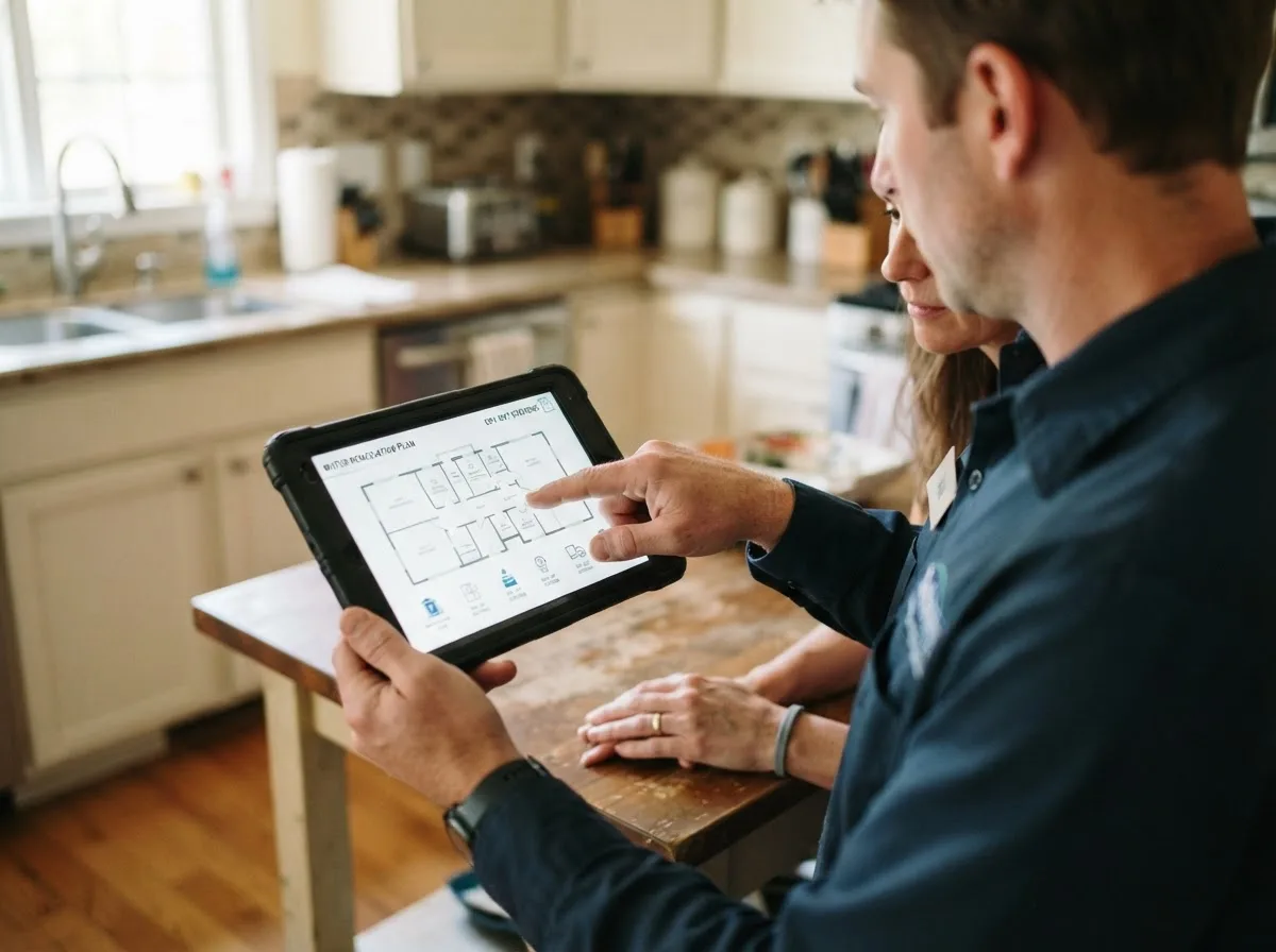 Water damage restoration technician inspecting a home in Duncan, NE